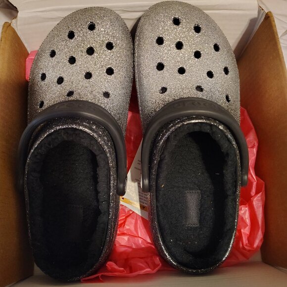 Crocs Classic Ombre Glitter Clogs in Silver and Black W10/M8 - Picture 3 of 6